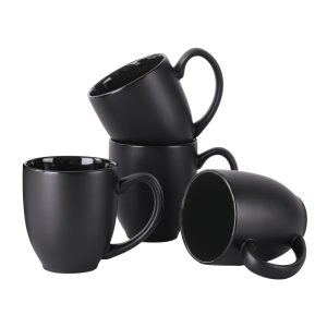 Matte Black Porcelain Coffee Mugs - Set of 6